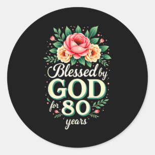 Von Gott gesegnet für 80 Jahre religiöser 80. Gebu Runder Aufkleber