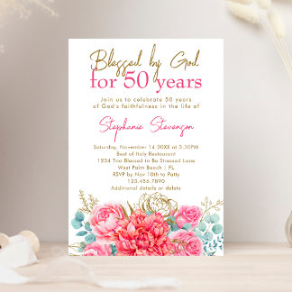Von Gott gesegnet Rosa Blumen Christen 50. Geburts Einladung