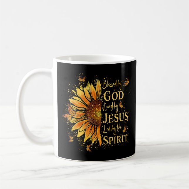 Von Gott gesegnet - von Jesus geliebt, Sonnenblume Kaffeetasse (Links)