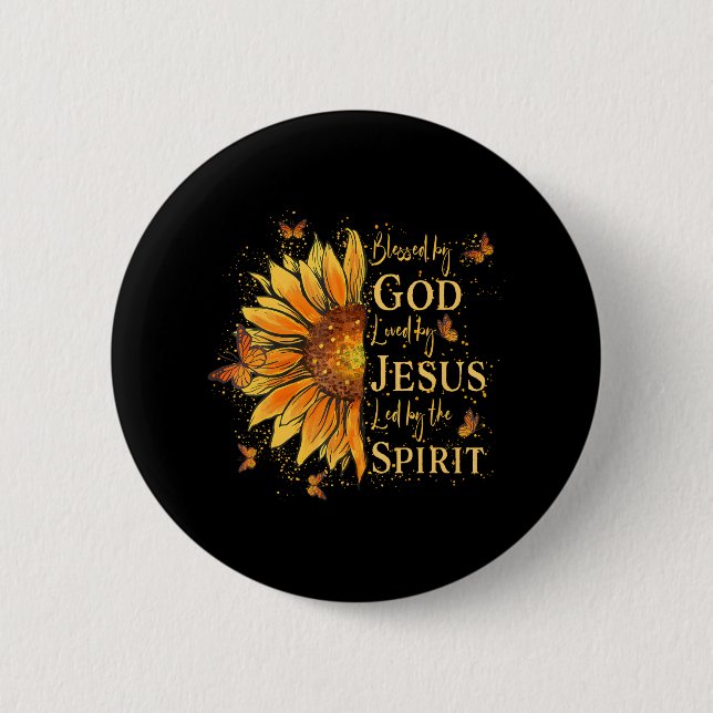 Von Gott gesegnet von Jesus Sonnenblume Button (Vorderseite)