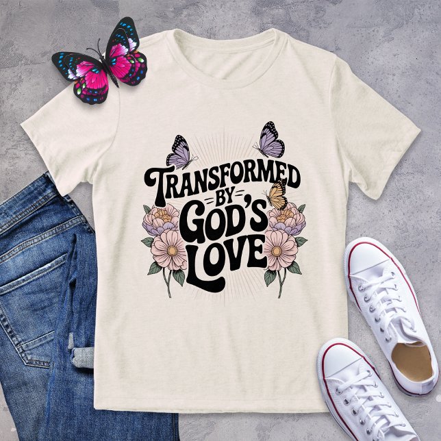 Von Gottes Liebe Butterfly Retro Floral transformi Tri-Blend Shirt (Von Creator hochgeladen)
