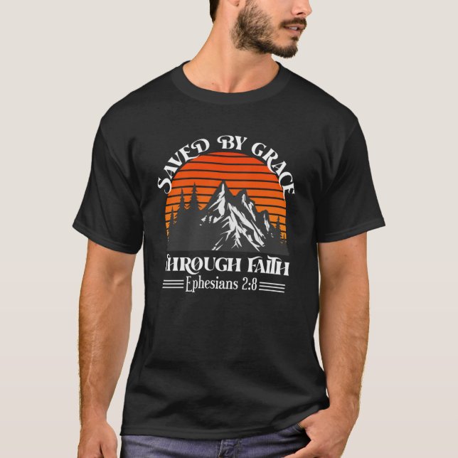Von Grace Ephesians Scripte gerettet Christliche B T-Shirt (Vorderseite)