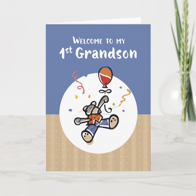 Von Großvater First Grandson New Baby Willkommen Karte (Vorderseite)