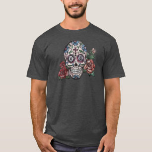 Von Hand gezeichnet Blumenschädel Dia de los Muert T-Shirt