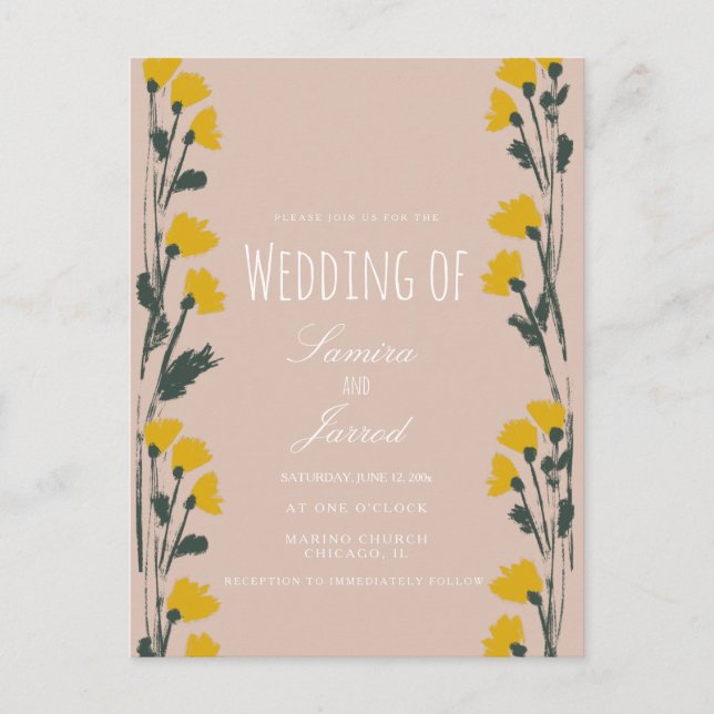 Von Hand Gezeichnet Botanische Vintage-Hochzeit Postkarte (Vorderseite)