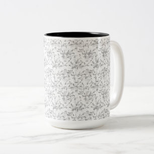 Von Hand Gezeichnet Botanisches Muster in Schwarzw Zweifarbige Tasse