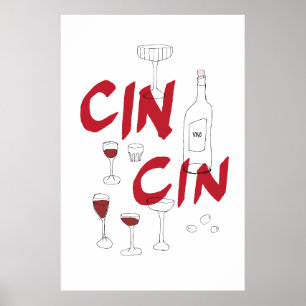 Von Hand gezeichnet Brillen und Flaschenkinken Poster