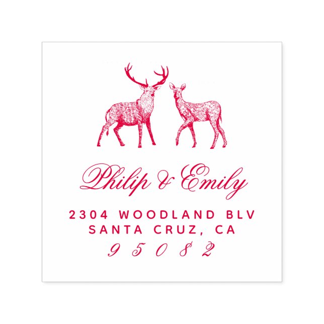 Von Hand gezeichnet Buck & Doe Wedding Rücksendead Permastempel (Design)