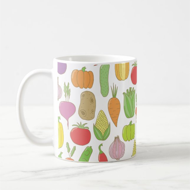 Von Hand gezeichnet Gemüse, Vintag doodle Hintergr Kaffeetasse (Links)