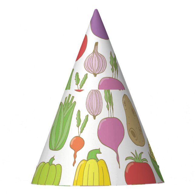 Von Hand gezeichnet Gemüse, Vintag doodle Hintergr Partyhütchen (Vorderseite)