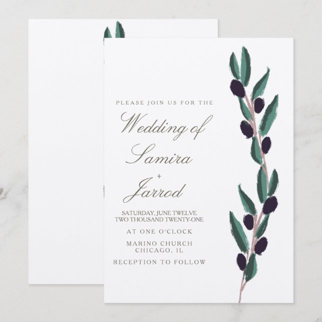 Von Hand Gezeichnet Italien Olivenzweig Wedding Kr (Vorne/Hinten)