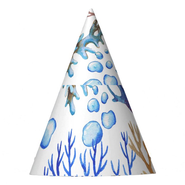 Von Hand gezeichnet Korallen: Unterwasser-Seemuste Partyhütchen (Vorderseite)