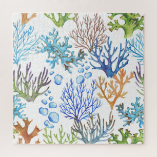 Von Hand gezeichnet Korallen: Unterwasser-Seemuste Puzzle