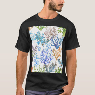 Von Hand gezeichnet Korallen: Unterwasser-Seemuste T-Shirt
