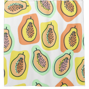 Von Hand Gezeichnet Papaya: Kreatives Vintages Mus Duschvorhang