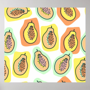 Von Hand Gezeichnet Papaya: Kreatives Vintages Mus Poster