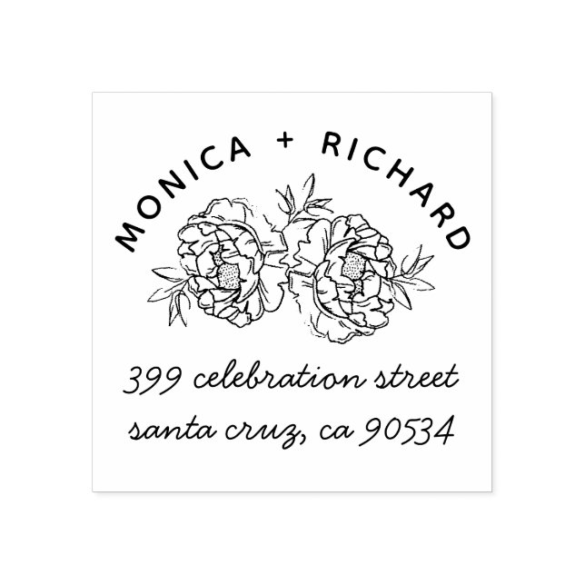 Von Hand gezeichnet Peonies | Namen und handgeschr Gummistempel (Prägung)