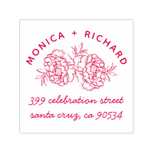 Von Hand gezeichnet Peonies Namen und handgeschr Permastempel