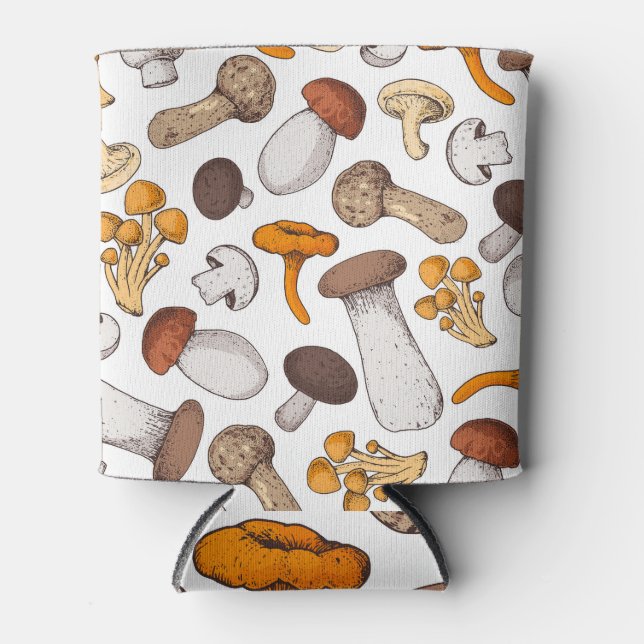 Von Hand gezeichnet Pilze: Nahrungshintergrund. Dosenkühler (Vorderseite)