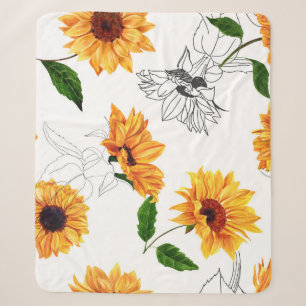 Von Hand gezeichnet Sonnenblumen: lebendiges gelbe Sherpadecke