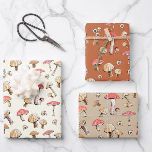 Von Hand Gezeichnet Waldmushrooms Nature Cotatteco Geschenkpapier Set