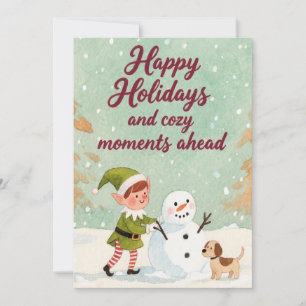Von Hand Gezeichnet Weihnachtself Snowman Winter Feiertagskarte
