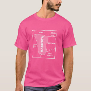 Von Hand gezeichnet, weiße Linienkarte Namibia und T-Shirt