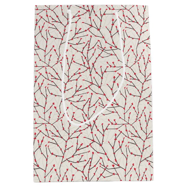 Von Hand gezeichnet Winterberry Branches Mittlere Geschenktüte (Vorderseite)