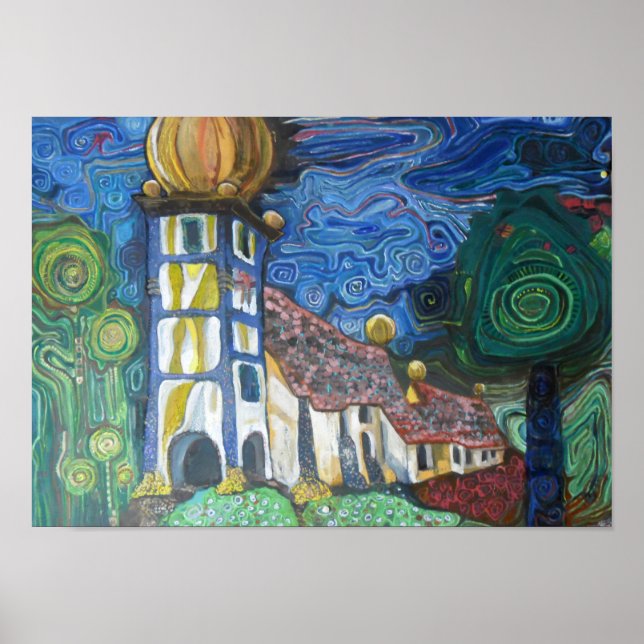 Von Hundertwasser inspirierte Kunstwerke Poster (Vorne)