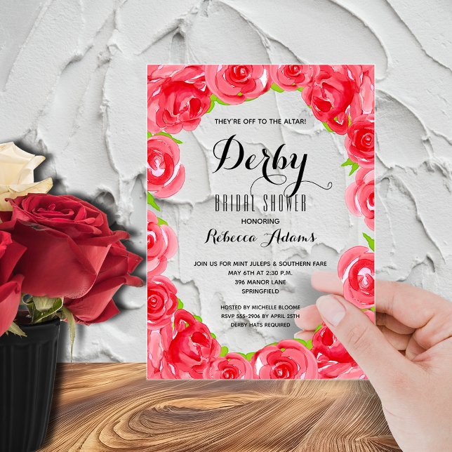 Von ins Altar Derby-Brautparty Acryleinladungen (Off to the altar Derby bridal shower acrylic invitations - order clear or frosted)