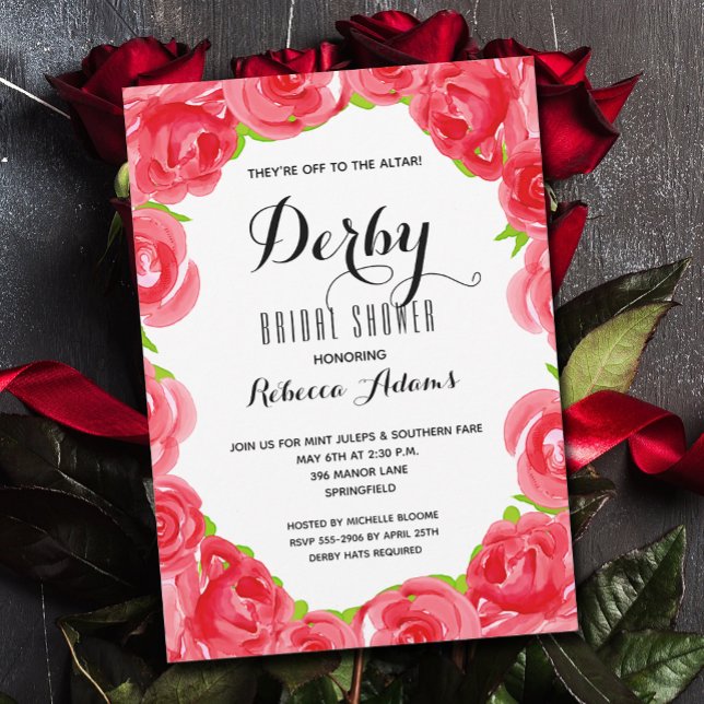 Von ins Altar Derby-Brautparty Einladung (Off to the altar red roses Derby bridal shower invitations)