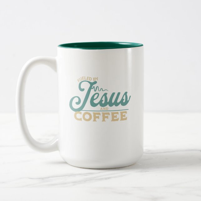 Von Jesus und Coffee Christliche Gestaltung gespei Zweifarbige Tasse (Links)