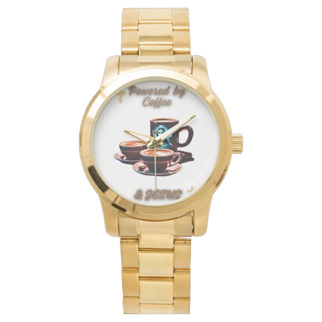 Von Jesus und Kaffee angetrieben Armbanduhr (Vorderseite)