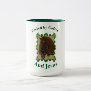 Von Kaffee und Jesus .Pferd gespeist Zweifarbige Tasse