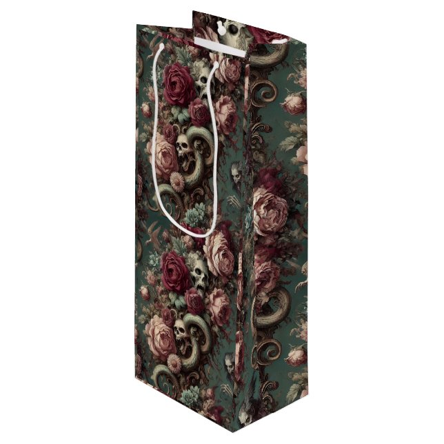 von Knochen und Wein - gotisch Viktorianisch Geschenktüte Für Weinflaschen (Vorderseite Schrägansicht)