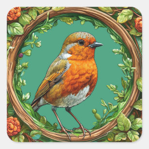 Von lebendigen Blume Gerahmter Vogel Quadratischer Aufkleber