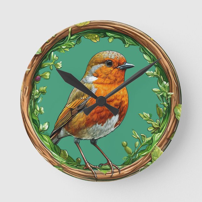 Von lebendigen Blume Gerahmter Vogel Runde Wanduhr (Vorderseite)