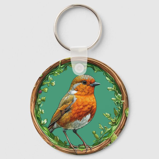 Von lebendigen Blume Gerahmter Vogel Schlüsselanhänger (Vorderseite)