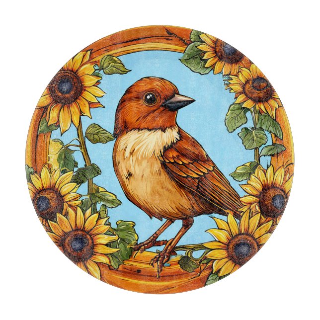 Von lebendigen Blume Gerahmter Vogel Schneidebrett (Vorderseite)
