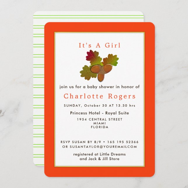 Von Little Acorns Kinderdusche Einladung (Vorne/Hinten)