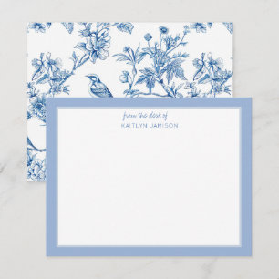 Von meinem Schreibtisch Blaue Chinoiserie Blumen Mitteilungskarte