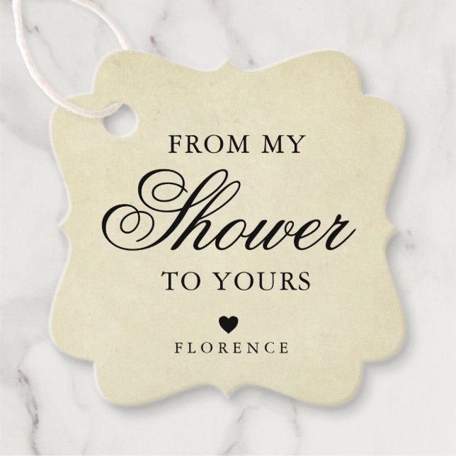 Von meiner Dusche zu deinem Vintagen Brautparty Geschenkanhänger (Vorderseite)