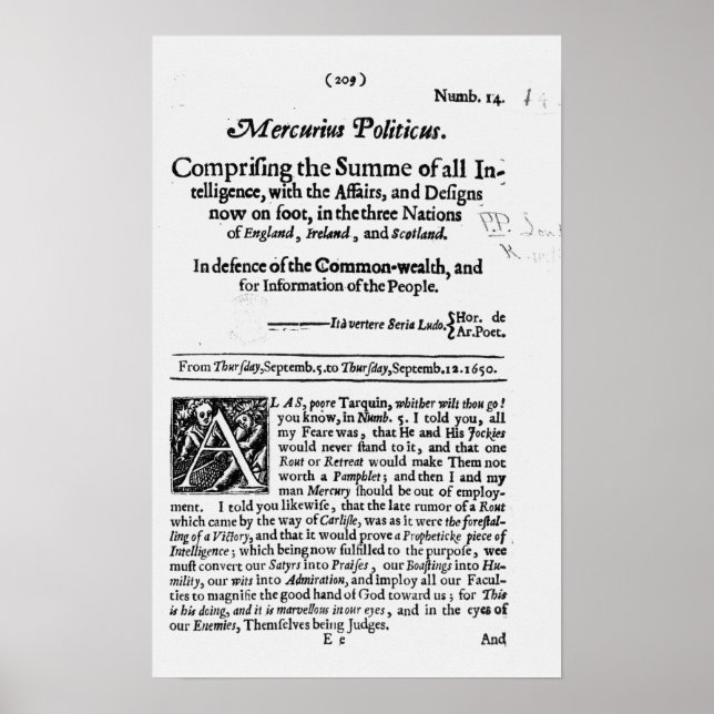 von "Mercurius Politicus" Poster (Vorne)