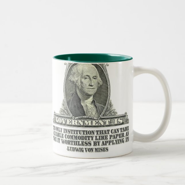 Von Mises auf Papiergeld Zweifarbige Tasse (Rechts)