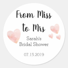 Von Miss zu Brautparty Pink Hearts Runder Aufkleber