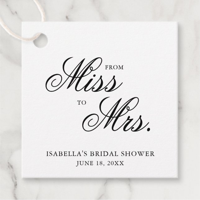 Von Miss zu Frau Elegant Calligraphy Brautparty Geschenkanhänger (Vorderseite)