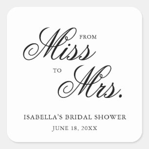 Von Miss zu Mrs Elegante Kalligrafie Brautparty Quadratischer Aufkleber
