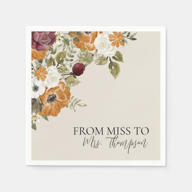 Von Miss zu Mrs Fall Ivory Brautparty Paper Serviette (Vorderseite)
