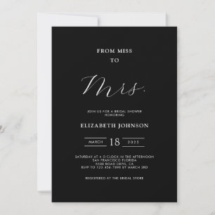 Von Miss zu Mrs. Minimal Black Brautparty Einladung