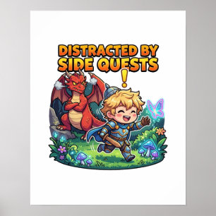 Von Nebenschauplätzen abgelenkt - Süßer RPG-Gaming Poster